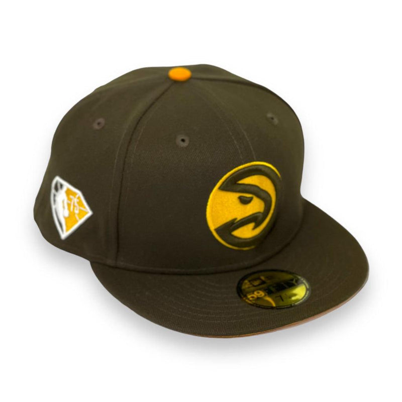 New Era Atlanta Hawks NBA 75th Brown Gold White 59Fifty 5950 Patch Fitted Hat