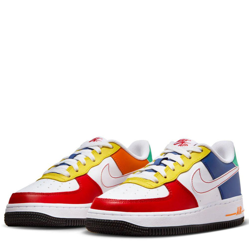 Kids Nke Air Force 1 Low Lv8 White Red Blue Yellow Black Sneaker Shoe Trainer
