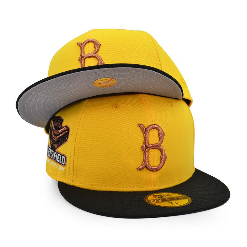 New Era Brooklyn Dodgers Ebbet Canary Black Gray 59Fifty 5950 Patch Fitted Hat