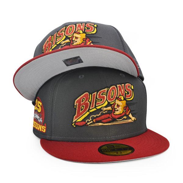 New Era Buffalo Bisons 25th Anni Red Yellow Gray 59Fifty 5950 Patch Fitted Hat