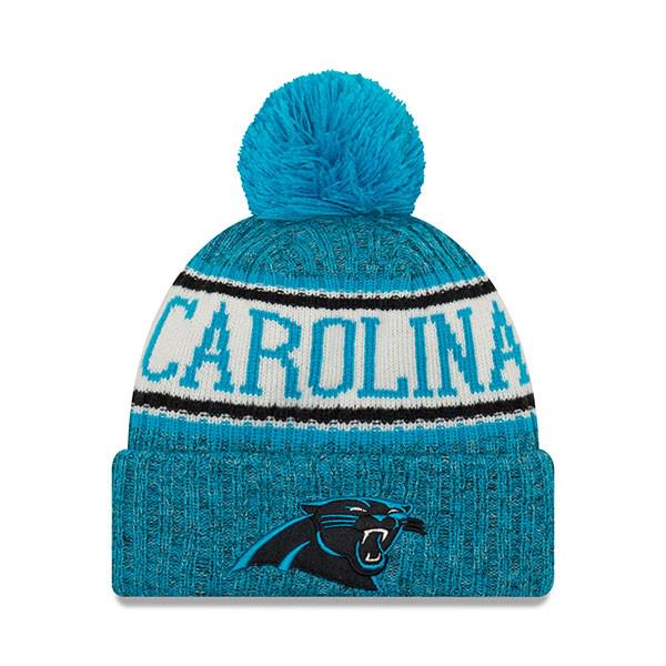 New Era Carolina Panthers '18 NFL On-Field SPORT White Sky Blue KNIT Cuffed Pom