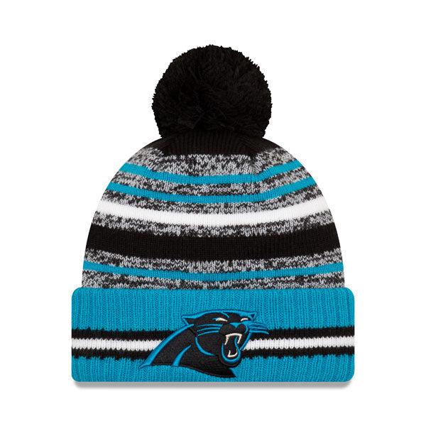 New Era Carolina Panthers '21 Official NFL Black Blue White Pom Cuffed Knit Hat