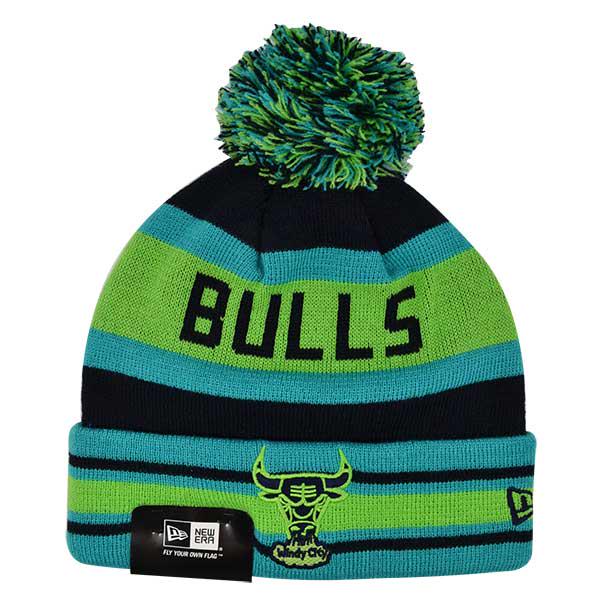 New Era Chicago Bulls BIG JAKE Lime Green Black Blue KNIT Cuffed Pom NBA Hat