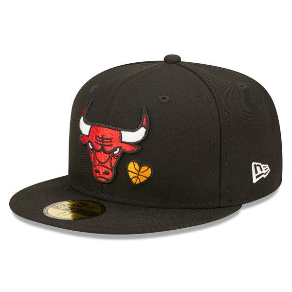New Era Chicago Bulls NBA HEARTS Black Red 59Fifty 5950 Patch Fitted Cap Hat