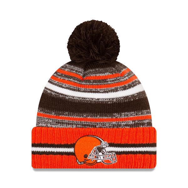 New Era Cleveland Browns '21 Official NFL Orange White Brown Pom Cuffed Knit Hat