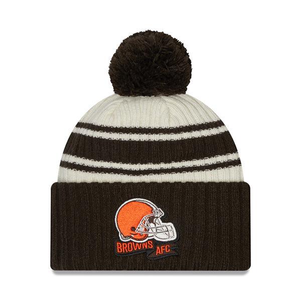 New Era Cleveland Browns '22 Sideline Sport Cream Brown Cuffed Pom Knit Hat