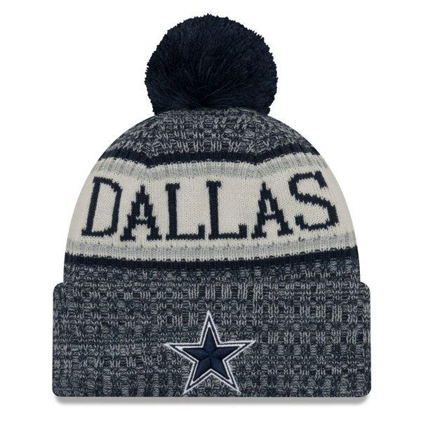 New Era Dallas Cowboys '18 NFL Navy Blue White Grey Red Pom Cuffed Knit