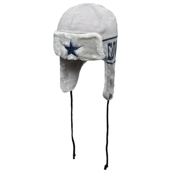 New Era Dallas Cowboys Grey Blue White NFL Frosty Super Cuffed Trapper Knit Hat