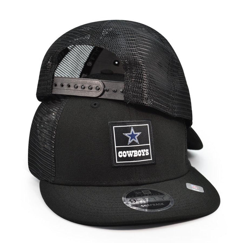 New Era Dallas Cowboys SQUARE TRUCKER Black White Blue 9Fifty 950 Patch Snapback