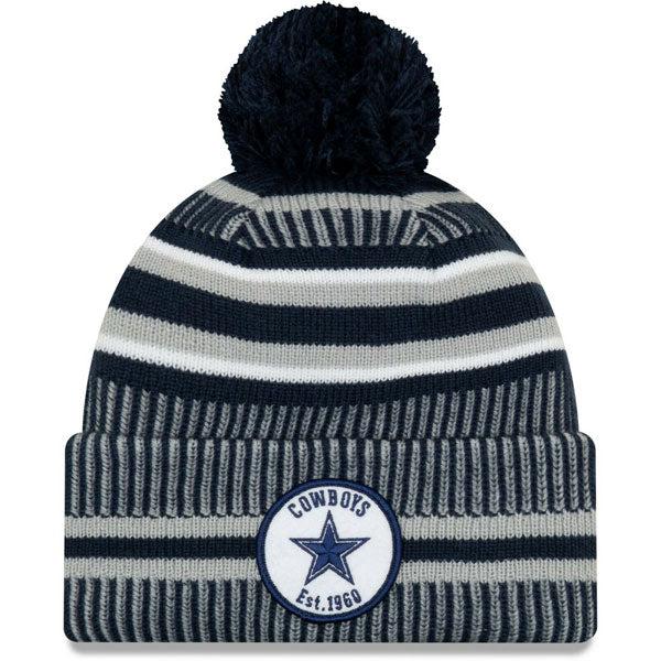 New Era Dallas Cowboys 19 NFL Navy Blue White Grey Pom Cuffed Knit