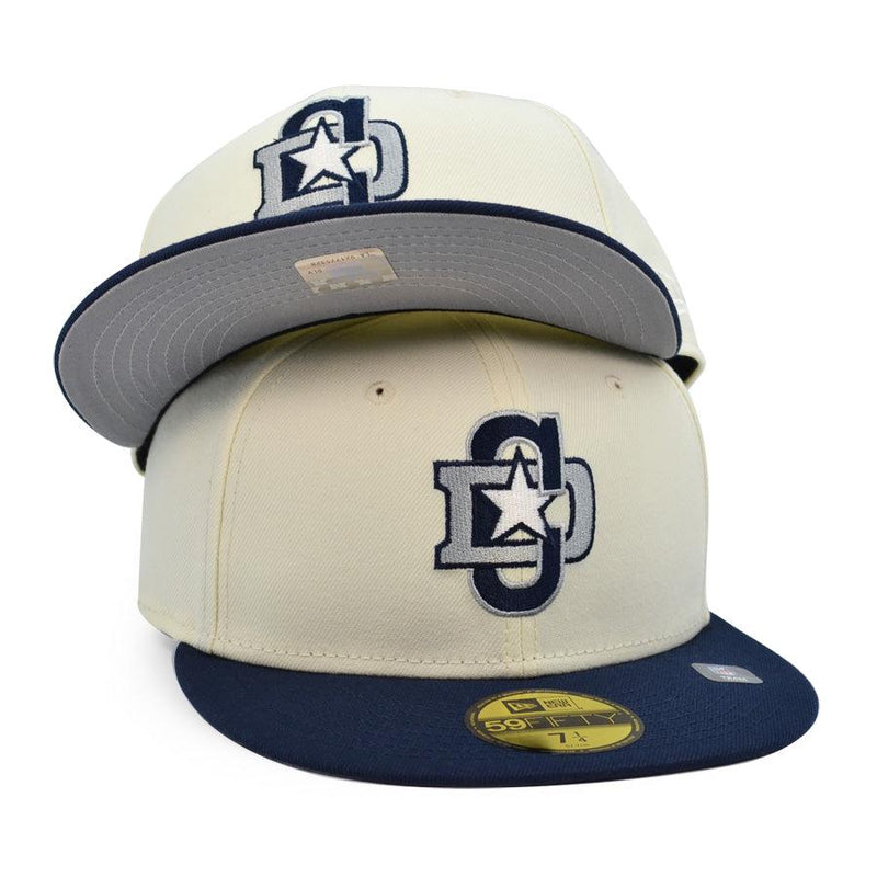 New Era Dallas Cowboys Beige Navy Blue Gray 59Fifty 5950 Patch Fitted Cap Hat