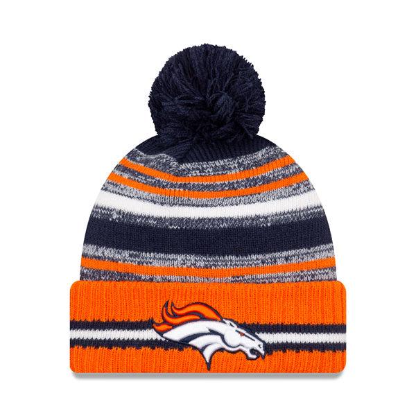 New Era Denver Broncos '21 Official NFL Blue White Orange Pom Cuffed Knit Hat