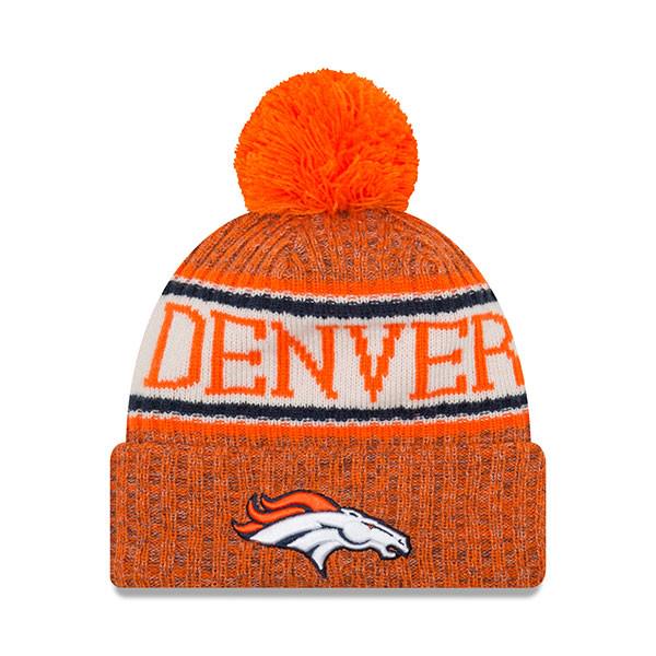 New Era Denver Broncos '18 NFL On-Field SPORT Cream Orange KNIT Cuffed Pom Hat