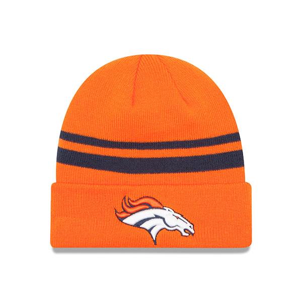 New Era Denver Broncos STRIPED Orange Blue White Cuffed Knit Hat