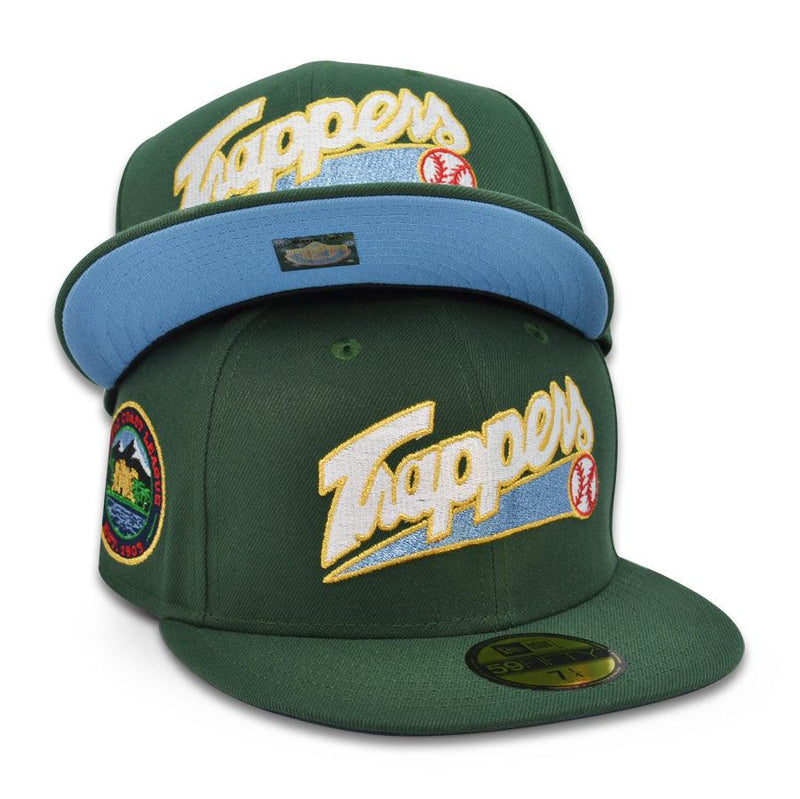 New Era Edmonton Trappers Logo MiLB Green Blue 59Fifty 5950 Patch Fitted Cap Hat