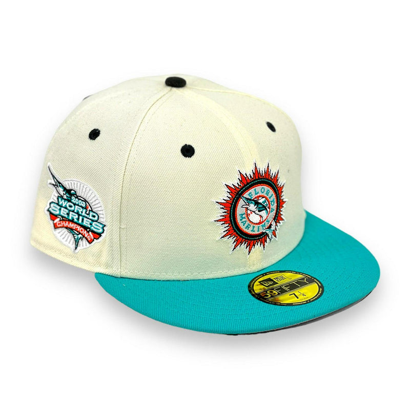 New Era Florida Marlins '03 WS White Teal Blue Gray 59Fifty 5950 Patch Fitted
