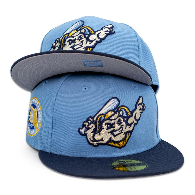 New Era Fort Myers Mighty Mussels Sky Blue White Navy Gray 59Fifty 5950 Patch