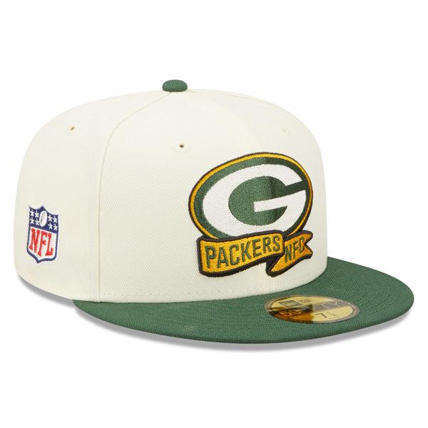 New Era Green Bay Packers '22 Chrome White Gold 59Fifty 5950 Patch Fitted Hat