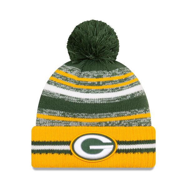 New Era Green Bay Packers '21 NFL Yellow Green White Pom Cuffed Knit Hat