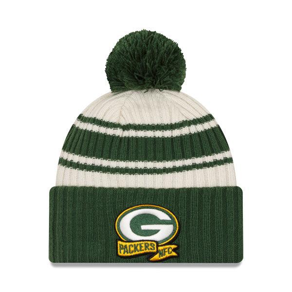 New Era Green Bay Packers '22 Sideline Sport Cream Green Cuffed Pom Knit Hat