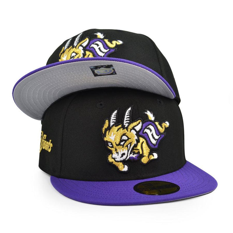 New Era Hartford Yard Goats MILB Black Purple 59Fifty 5950 Patch Fitted Cap Hat