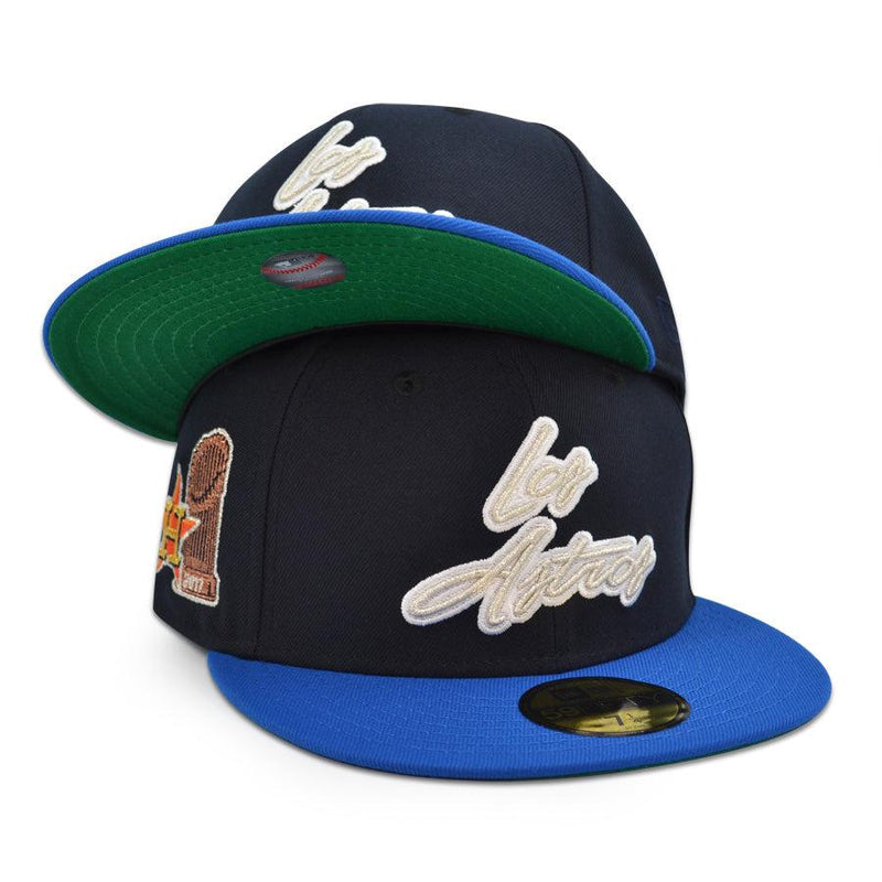 New Era Houston Astros Navy Blue Azure Green 59Fifty 5950 Patch Fitted Cap Hat