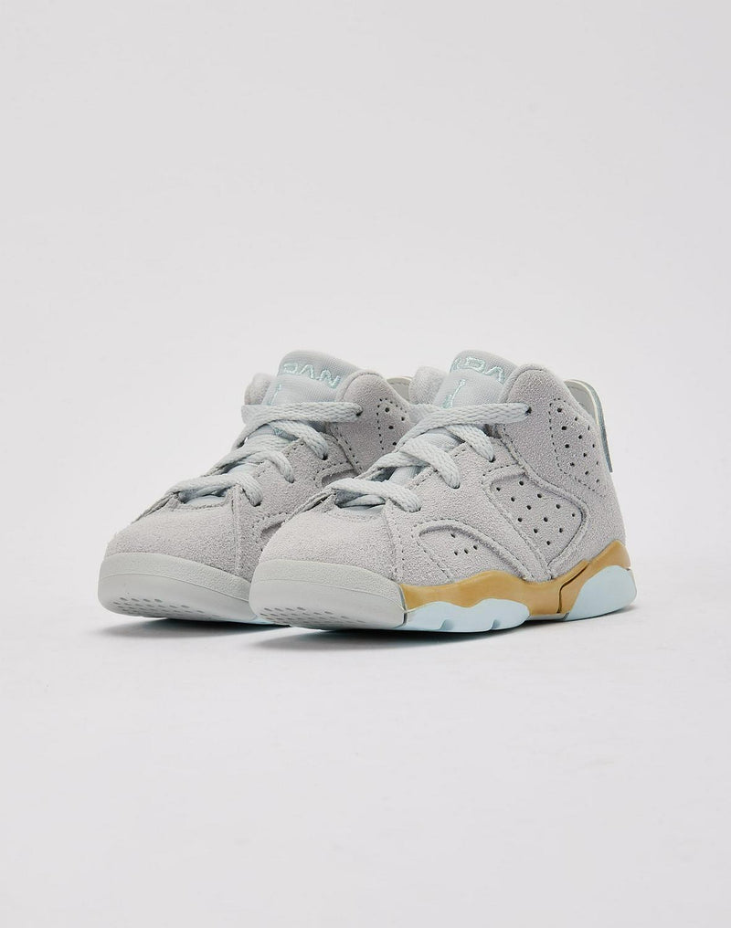 Kids Air Jordan 6 Retro 'Pearl' TD Pure Platinum Suede Gray Orange Shoe Sneaker