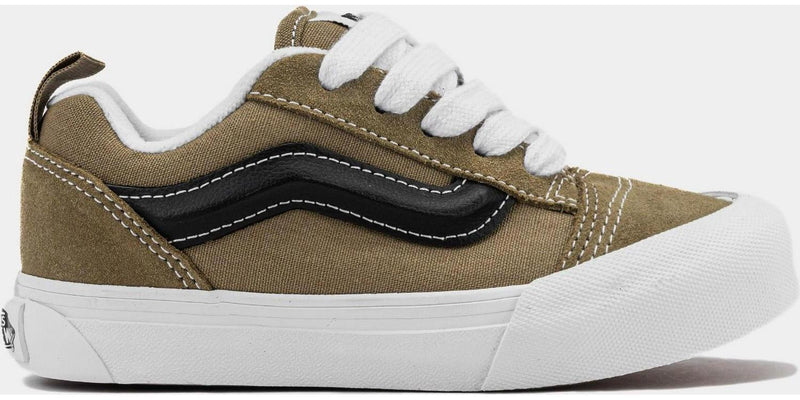 Kids Vans Knu Skool Skate Shoes PS Olive Green Black White Sneaker Trainer