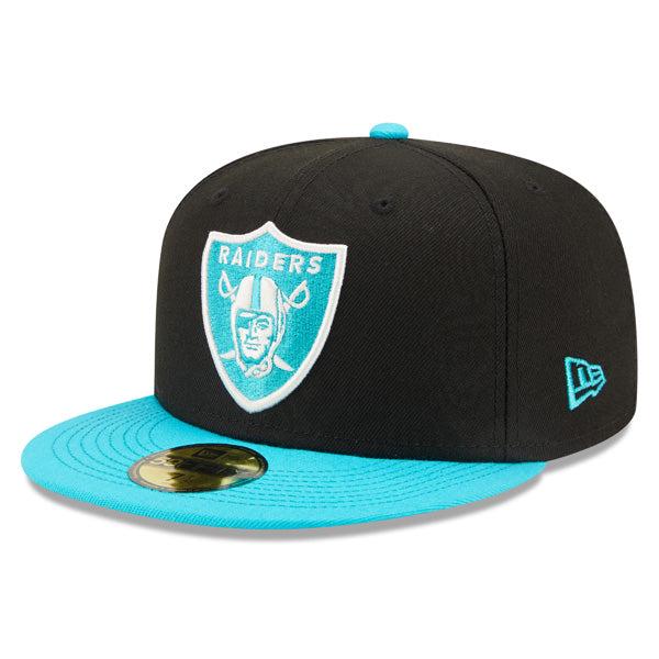 New Era Las Vegas Raiders AQUA BLUE HOOK Black White 59Fifty 5950 Patch Fitted