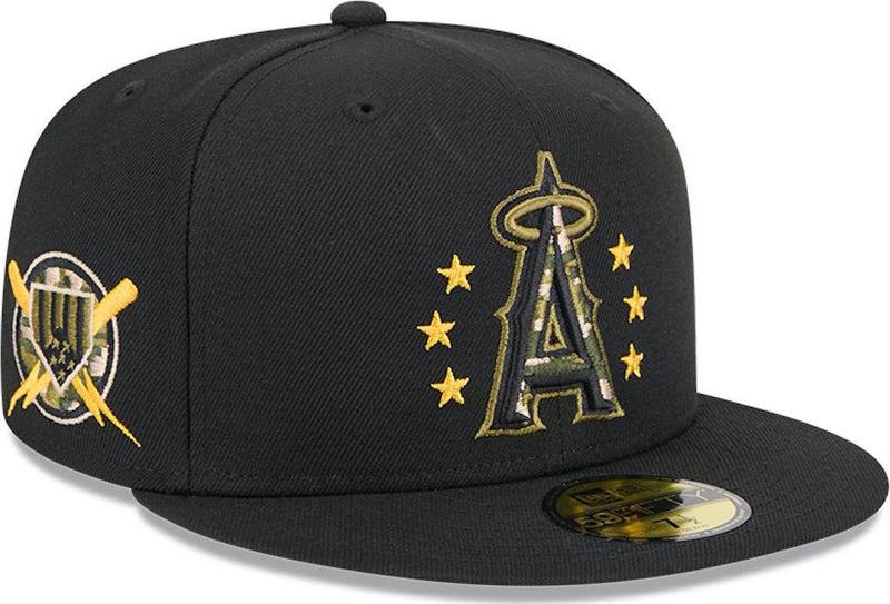 New Era LA Angels '24 Armed Forces Gold Green Camo 59Fifty 5950 Patch Fitted Hat