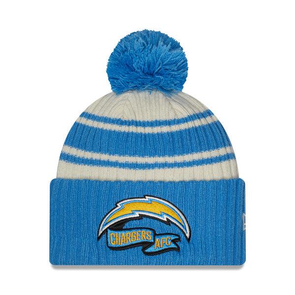 New Era LA Chargers '22 Sideline Sport Cream Sky Blue Cuffed Pom Knit Hat