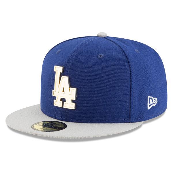 New Era LA Dodgers Royal Gray Gold Finish White 59Fifty 5950 Patch Fitted Hat