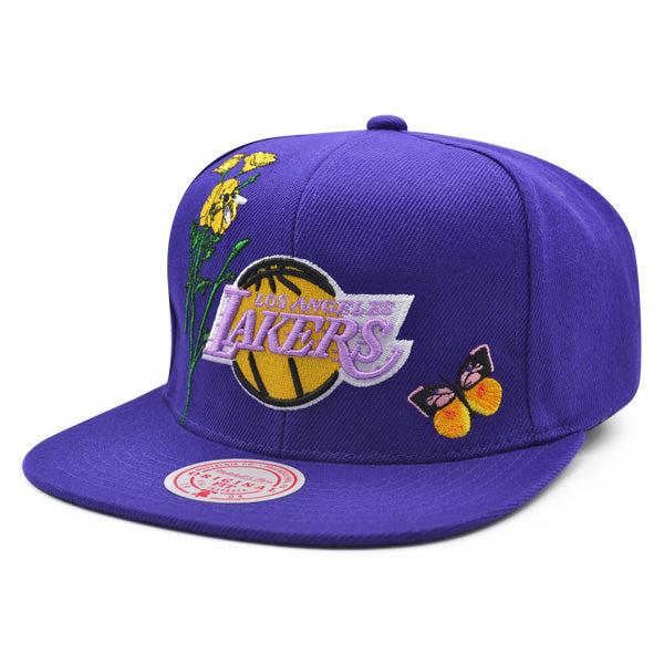 Mitchell And Ness LA Lakers FLOWER TIME Purple Yellow Green Patch Snapback Hat