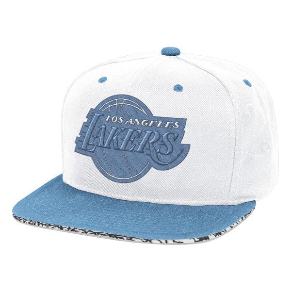 Mitchell And Ness LA Lakers White University Blue Concrete Visor Patch Snapback