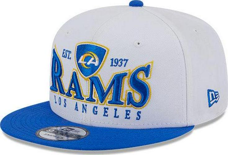 New Era LA Rams White Royal Blue Yellow Gray Black 9Fifty 950 Patch Snapback