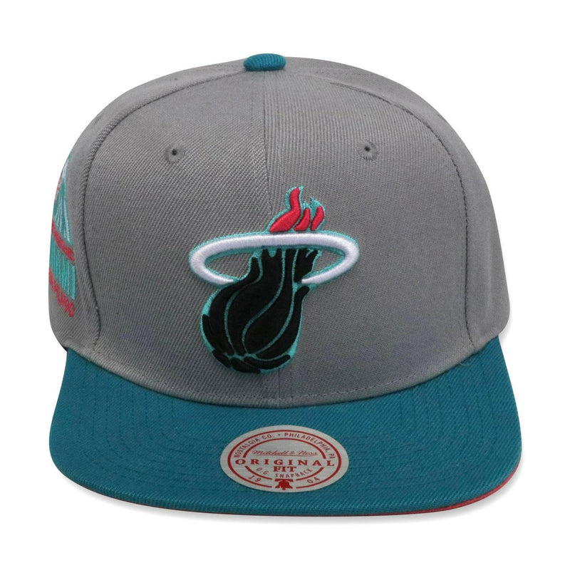 Mitchell And Ness MIAMI HEAT GREY '90 ASG GRAY TEAL PINK Patch Snapback Cap Hat