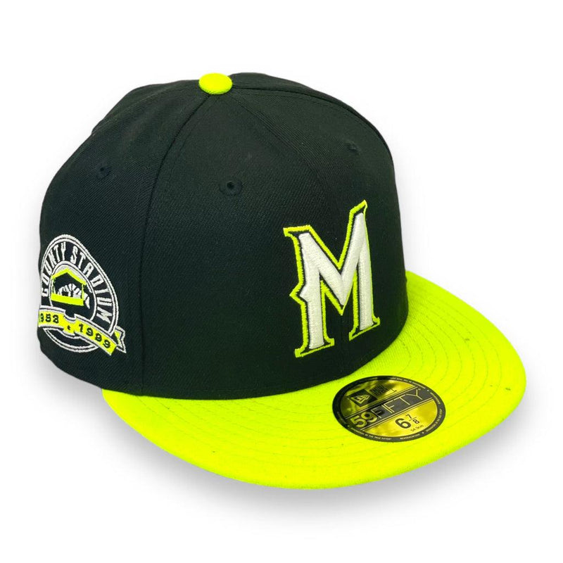 New Era Milwaukee Brewers Black Volt Yellow-Green Gray 59Fifty 5950 Patch Fitted
