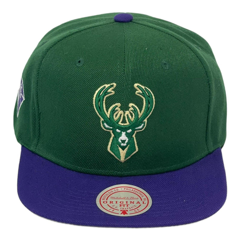 Mitchell And Ness MILWAUKEE BUCKS Green Purple Patch Snapback Cap Hat
