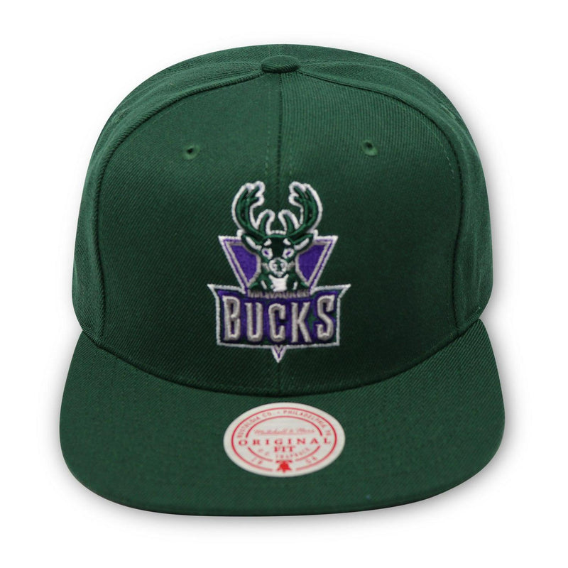 Mitchell And Ness MILWAUKEE BUCKS GREEN WHITE PURPLE Patch Snapback Cap Hat