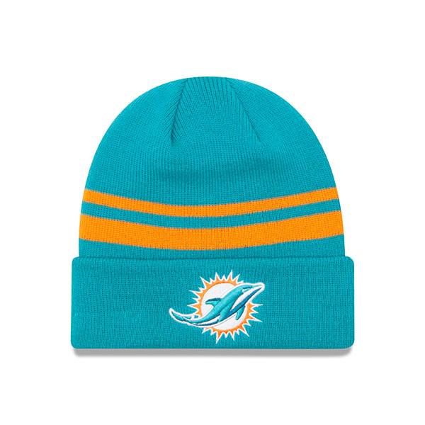 New Era Miami Dolphins STRIPED NFL Teal Green Orange White Cuffed Knit Hat