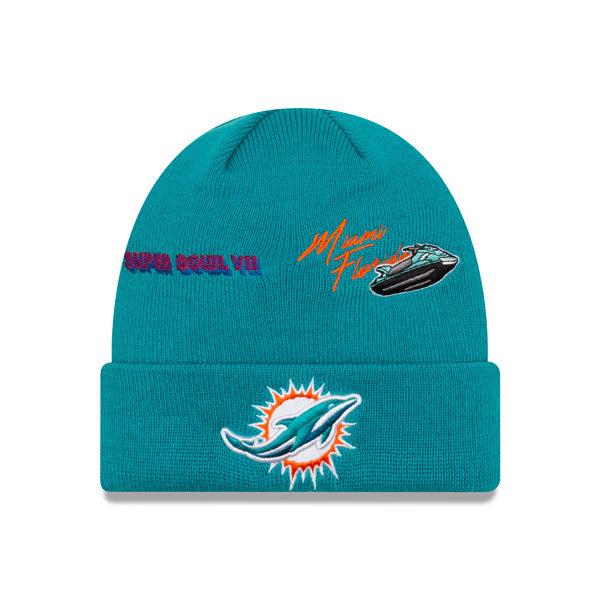New Era Miami Dolphins NFL Aqua Blue Green Yellow Orange Black Cuffed Knit Hat