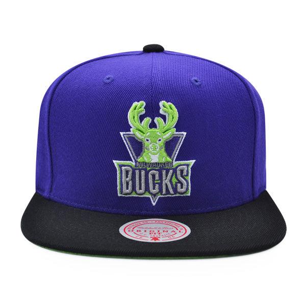 Mitchell And Ness Milwaukee Bucks RELOAD Purple Black Lime Patch Snapback Hat