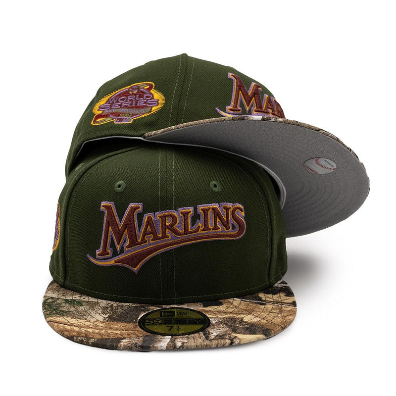 New Era Florida Marlins Script 100th WS Green Real Tree Gray 59Fifty 5950 Fitted