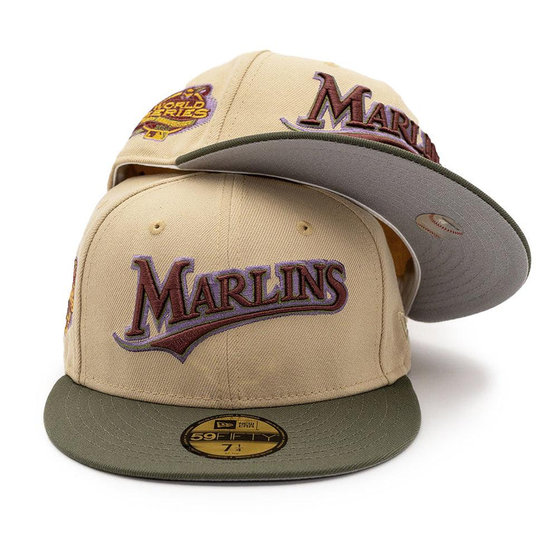New Era Florida Marlins 100th WS Vegas Gold Olive Gray 59Fifty 5950 Patch Fitted