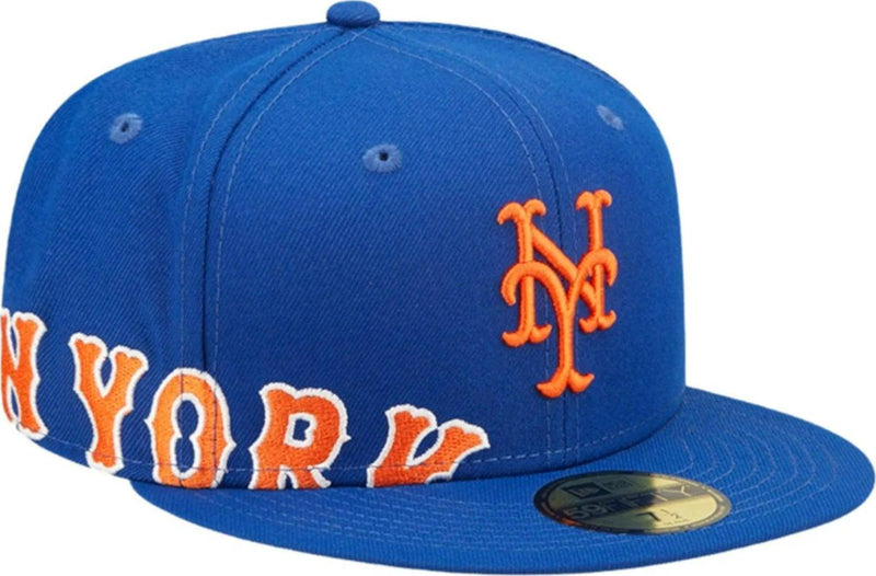 New Era NY Mets Side Split Blue Orange White 59Fifty 5950 Patch Fitted Cap Hat