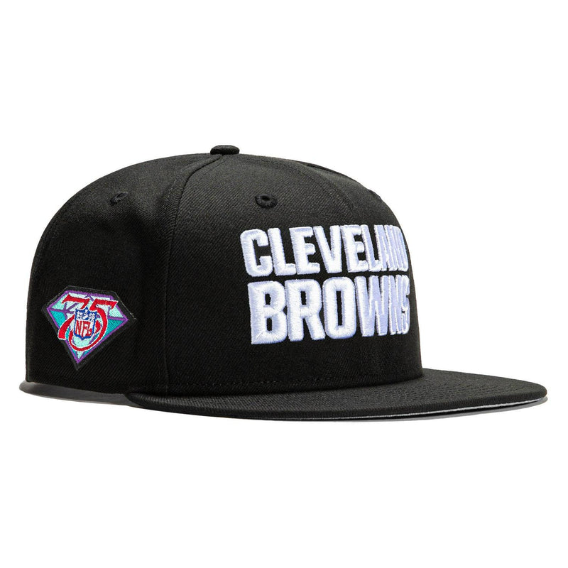 New Era Cleveland Browns 75th Anni Black White 9Fifty 950 Patch Snapback Cap Hat