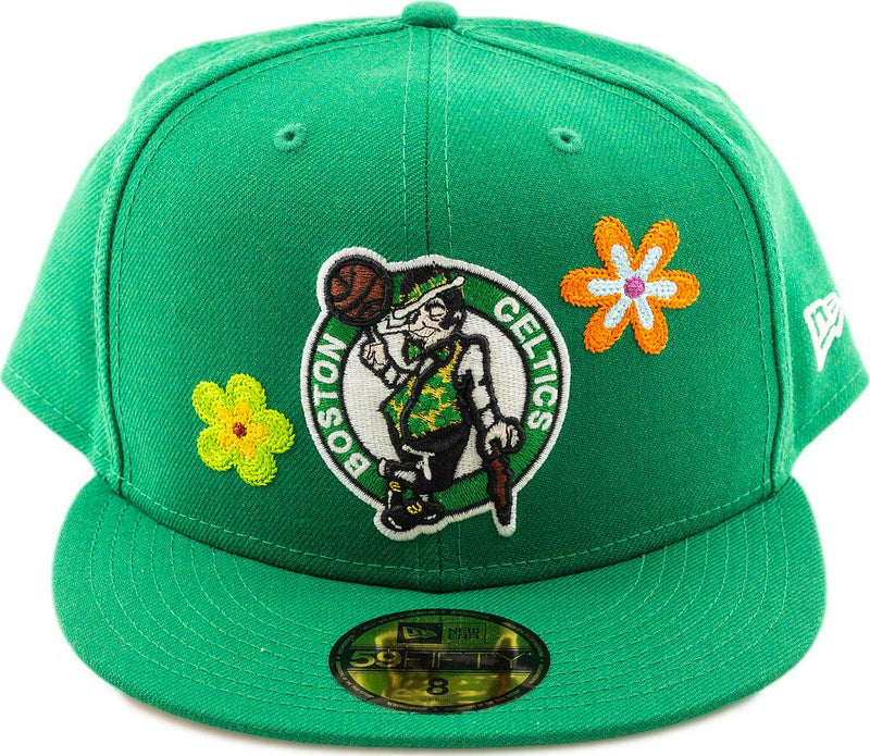 New Era Boston Celtics Floral Green White Pink 59Fifty 5950 Patch Fitted Cap Hat