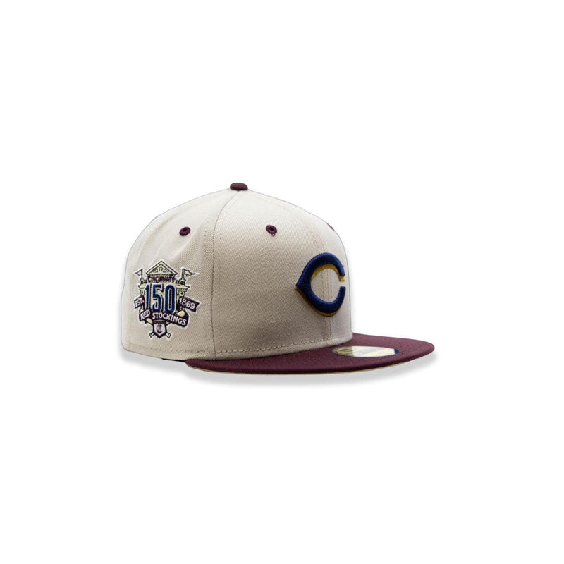 New Era Cincinnati Reds 150 Yrs Cream Blue Red 59Fifty 5950 Patch Fitted Cap Hat