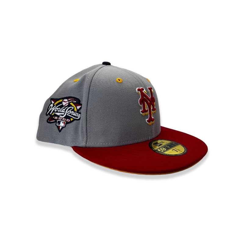 New Era NY Mets WS 2000 Gray Red White Yellow 59Fifty 5950 Patch Fitted Cap Hat