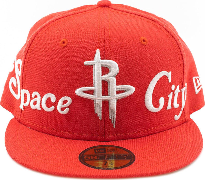 New Era Houston Rockets Space City Red White 59Fifty 5950 Patch Fitted Cap Hat